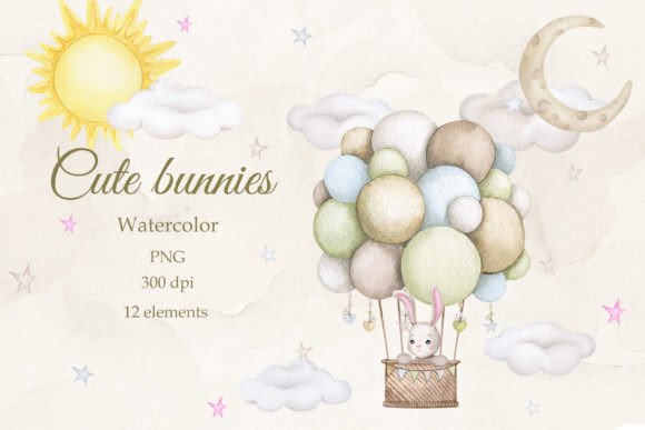 Dreams of a Baby Bunny Watercolor PNG Collection