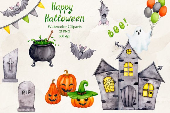 Halloween Watercolor Cliparts: Hand-Painted PNGs for Creative Projects