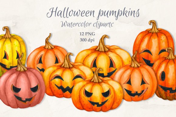 Hand-Painted Halloween Pumpkins: A Watercolor Clipart Collection