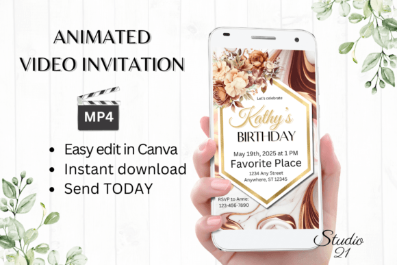 Marble Texture Magic: The Modern Digital Birthday Invite