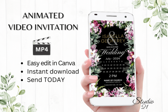 Orchids Wedding Invitation W8451B: A Modern Template for Effortless Elegance