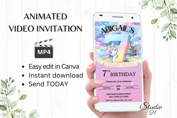 Unicorn Birthday Invitation 7 Years Old: Create a Magical Digital Party Invite
